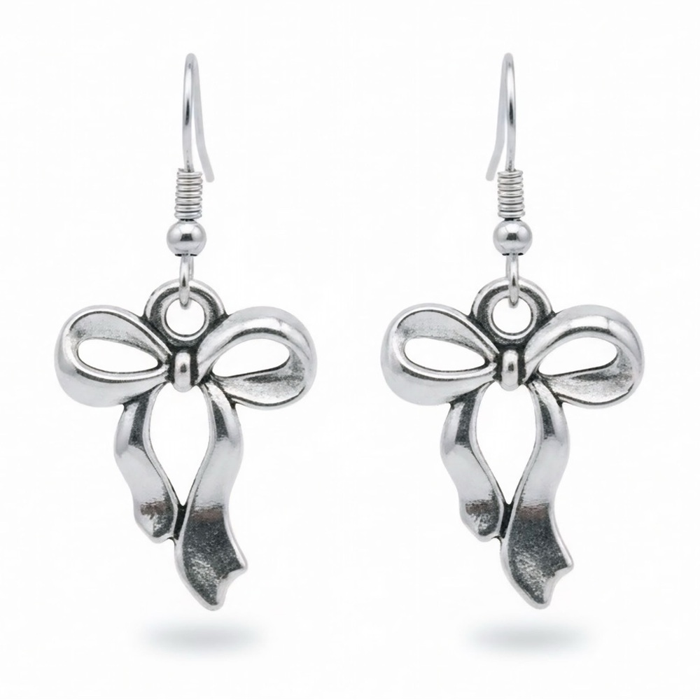 Stainless Steel Bow Dangle Earrings